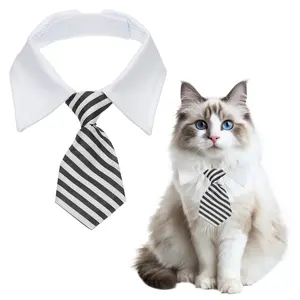 PETAXCELL Cat Dog Tie with Collar, Cute Tuxedo Bowtie with Handcrafted Adjustable White Collar Formal Pet Cats Necktie (Black & White, L)/ Intended for Puppies Medium Boys/Kitten Wedding