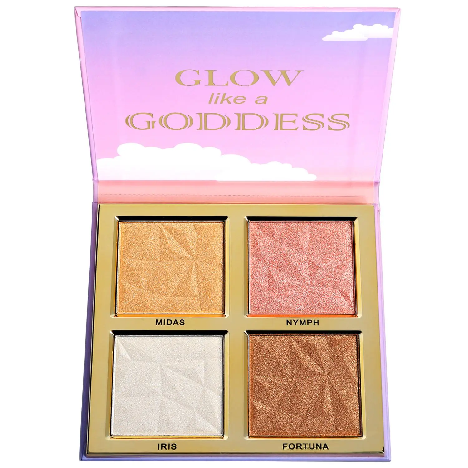 Aurora Goddess Compact Cosmetic Highlighter Palette  - 4-Shade Palette for Fair to Light Skin Tones - Champagne, Pearl Pink, Icy Lilac, Neutral Bronze - Ultra-Fine Metallic Powders - Cruelty-Free & Vegan - Travel-Friendly Compact Shimmer