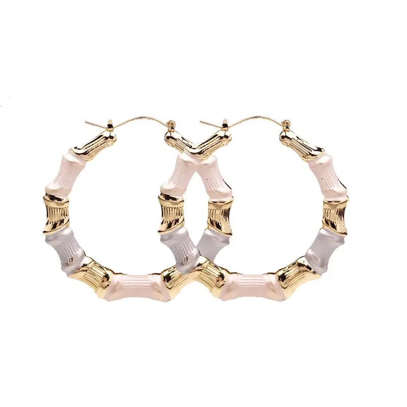 18 Karat Layered Real Gold-Filled Round Bamboo Hoop Earrings, 3-Tone High Quality Statement Fashion Costume Jewelry Accessories, High Quality Earrings, Statement Earrings