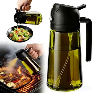 Multifunctional 2-in-1 Glass Oil Dispenser, 1 Count Olive Oil Sprayer with Handle, Oil Dispenser for Cooking, Baking, Frying, Kitchen Utensils & Gadgets，kitchen essentials Organiser