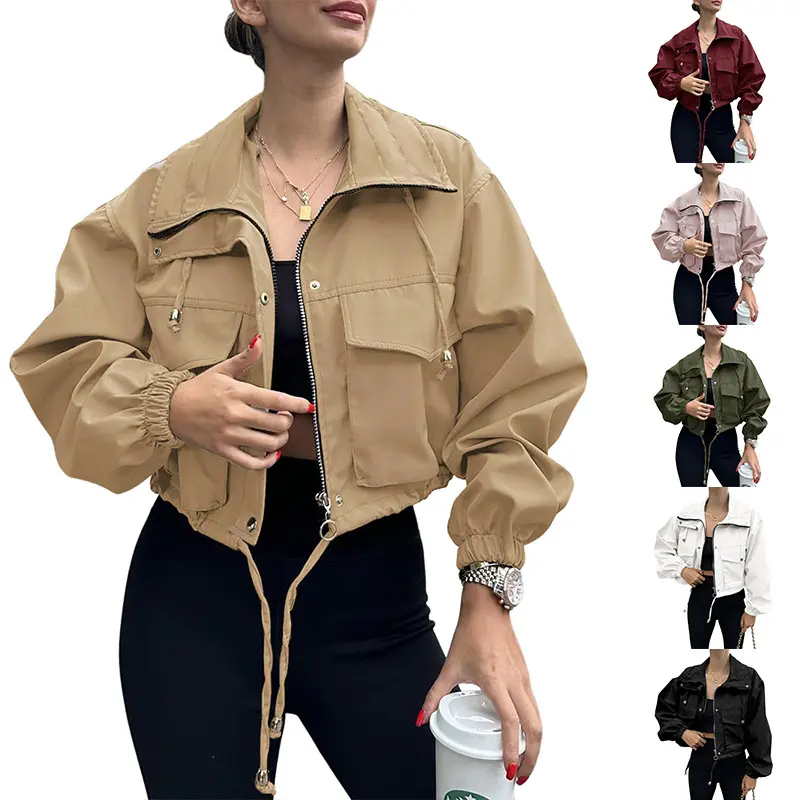 Women’s Short Zip-Up Lightweight Windbreaker Coat, Long Sleeve Minimalist Tops for Everyday Wear - Super Practical