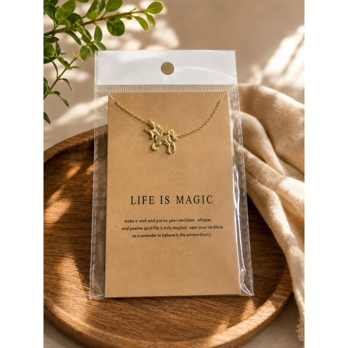 Life Is Magic Unicorn Necklace - Gold Color Chain with Inspirational Message - Perfect for Gift Giving and Personal Wear
