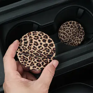 Leopard Print Car Coasters-2/4pcs Beautifully Packaged, Easy to Clean, Christmas or Birthday Gifts,Suitable for Both Men and Women, Car Interior Accessory