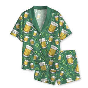 St. Patrick's Day Pajamas for Men Set Big and Tall Long Sleeve Button Down Sleepwear 2 Pcs Loungwear Mens Pjs Sets