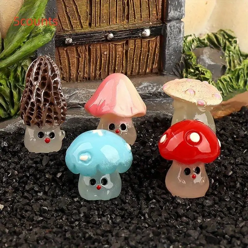 5-Piece Glow in the Dark Mushroom Decorative Decoration Set, Handmade Resin Miniature Landscape and Home Hanging Ornaments for Unique Home Decor, Garden Accessories
