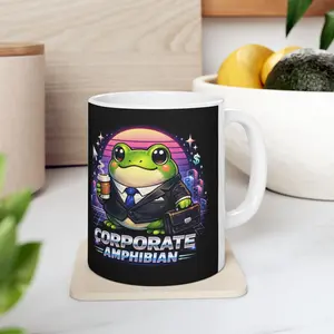 Corporate Amphibian Frog Illustration Mug | Ceramic Coffee Cup