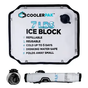 CoolerPak 7/10/15 lb Cold Block Pack- Refillable Reusable Bag For Camping Cooler Accessories – Cold Up to 5 Days – Non-Toxic, Leakproof, Potable Drinking Water Safe – Built Tough, Rolls Up for Storage