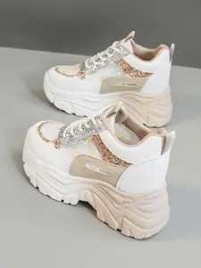 Women's Streetwear Footwear Lace Up Low Top Sneakers, Casual Trainers, Comfortable Breathable Platform Sports Shoes, Female All-match Round Toe Chunky Sneakers for Daily Life, Walking Shoes