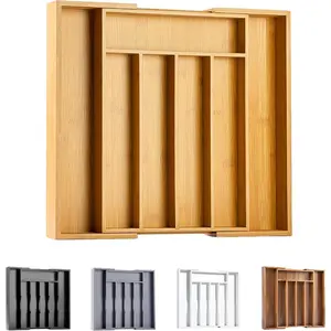 Expandable Bamboo Silverware Organizer, Kitchen Drawer Utensil Holder Cutlery Tray for Flatware, Also Suitable for Bedroom and Office