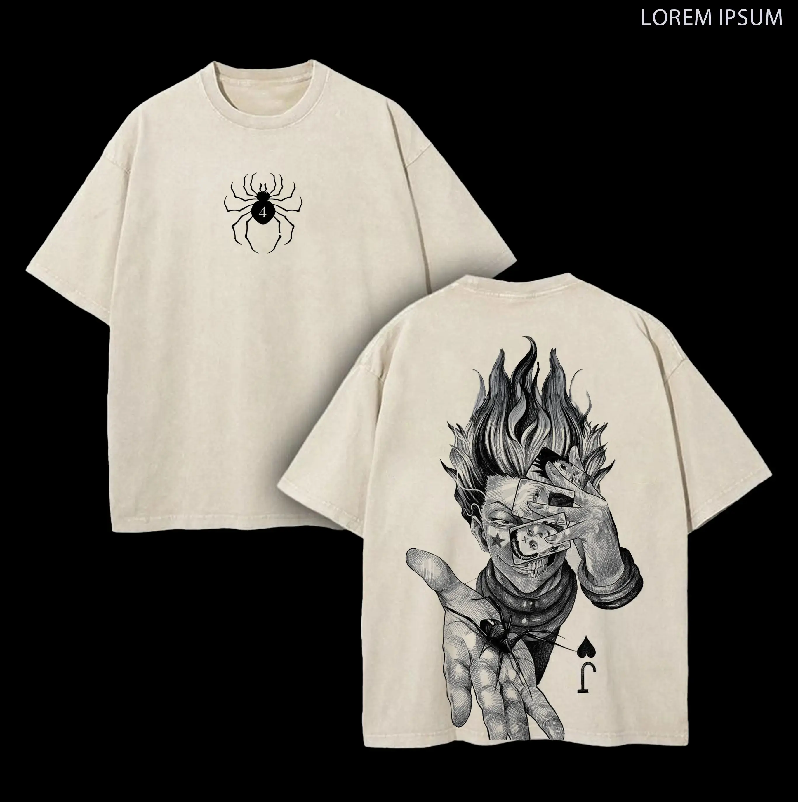 Hisoka Hunter x Hunter Anime T-Shirt, Vintage Washed Oversize Heavyweight Cotton Streetwear Top, Unisex Shortsleeve Double Printed Apparel, Breathable, Soft, Oversized, Fabric, Seamless, Round Neck, Relaxed, Fit, Tee