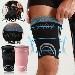 1pc Thigh& Hamstring Compression Sleeves with Non-Slip Straps for Running & Sports,Pull-On Design for Men & Women,Ergonomic Fit for Running, Sports,Basketball, Soccer, Cycling & Fitness,High Support Brace, Workout Accessories,Sports Compres