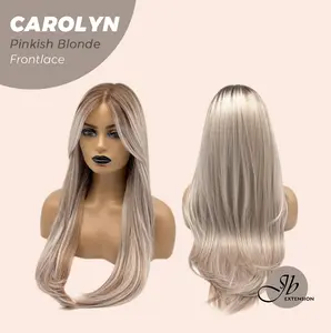 JBEXTENSION 26 Inches Straight Pinkish Blonde Highlight Pre-Cut Frontlace Glueless Wig CAROLYN