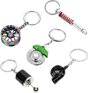 5 PCS Car Parts Model Key Chains Metal Turbo Keychain Set Trendy Shock Absorbent Car Parts Key Chain for Men Women Green Black