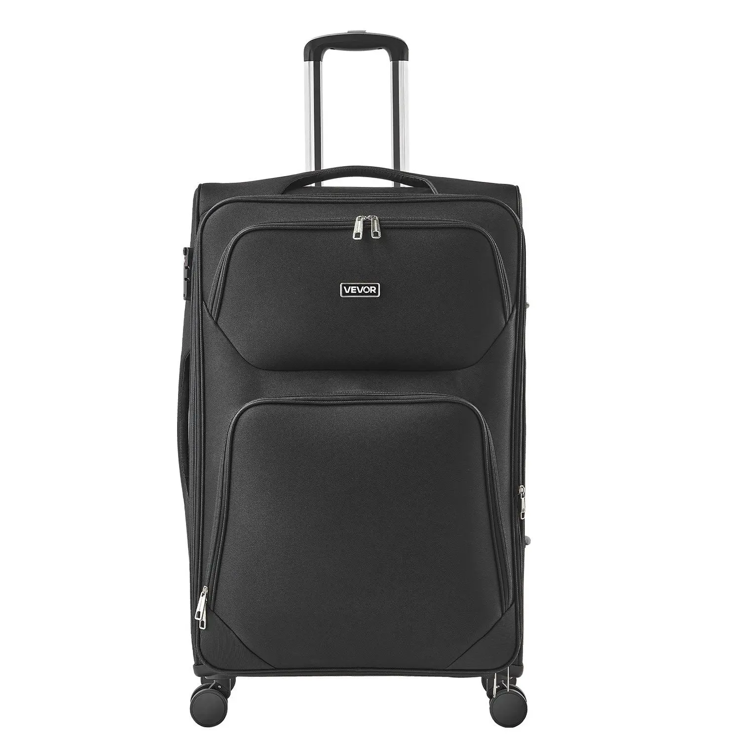 【Summerfinds】VEVOR 28-In Softside Expandable Checked Luggage, Adjustable for Travel, Lightweight Oxford Twill Spinner 4-Wheels Suitcase with Zippered Pocket, Drawstring, TSA Combination Padlock, Black Folding Bag (505x340x820mm/19.88x13.39x32.28in)