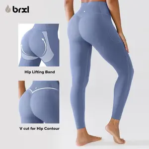 BRXL【Discount for live】Scrunch Hip Lifting Leggings for Women Amplify Contour Seamless Yoga Pants Workout Gym Booty Lifting Tights with Pouch Design & High Elasticity brxl-3