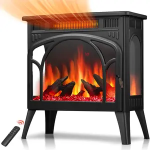 R.W.FLAME 25-inch Electric Fireplace Heater 12 Flame Color, Freestanding Fireplace Infrared Stove 500W/1500W, 5100BTU, 3D Realistic Flame Effects, Adjustable Brightness and Heating Mode, Overheating Safe Design, Remote, Timer, ETL Certified