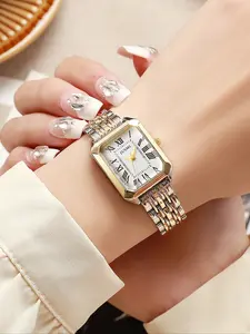 Women's Classic Square Dial Wristwatch, Fashion Wristwatches, Elegant Fashion Watch, Fashionable Analog Watch, Roman Numeral Dial, Stainless Steel Strap, Vintage Style, Includes Box, Perfect Christmas and New Year Gift, Quartz Watch