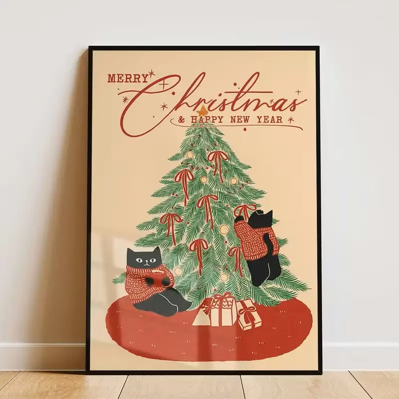 Prints Christmas Cat Tree Art Posters