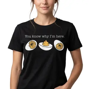 Retro Thanksgiving Dinner You Know Why I'm Here Deviled Egg T-Shirt Womenswear Cotton Classic Fit Crew Neck Short Sleeves