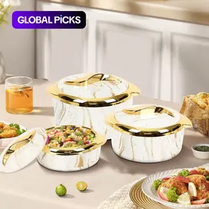 Marble Pattern Food Warmer Set, 3 Counts/set Modern Stainless Steel Insulated Thermal Casserole Dish Set with Lid, Serving Bowl for Buffets