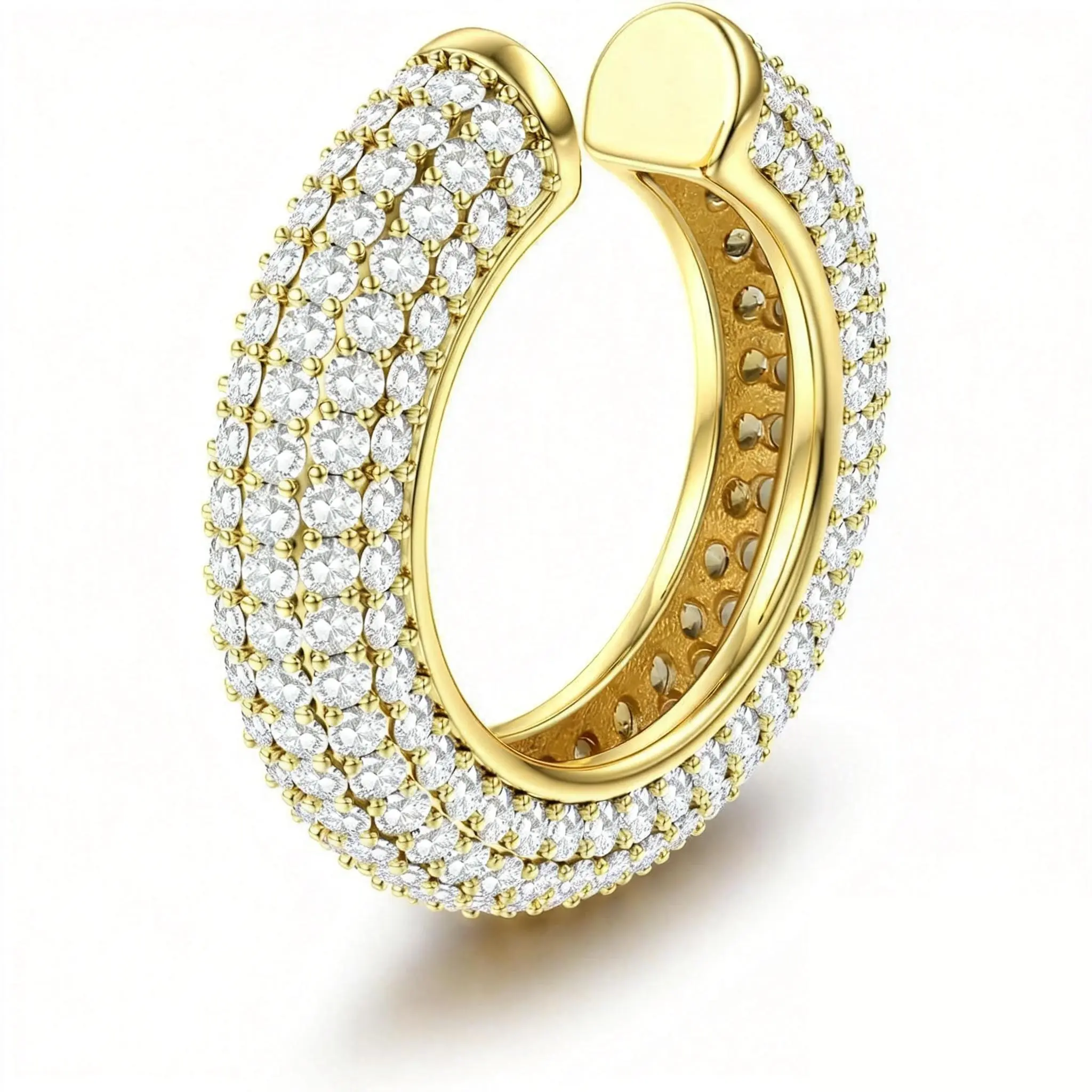 CASSIECA Women's 14 Karat Gold-Silver Sparkling Round CZ Studded Embellishment Ear Cuff Earrings - Clip On, Pain-Free, Toolless Fake Helix Cartilage Earrings for No-Piercing SummerVibes Looks, Clip On Earrings
