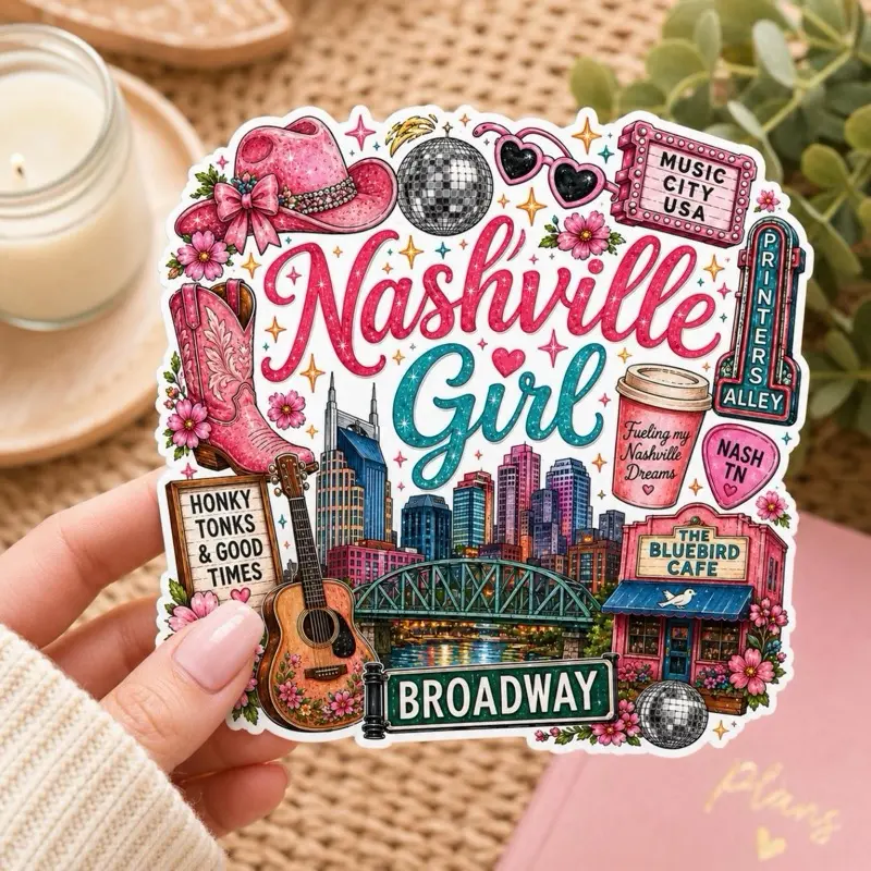 Nashville Tennessee Girl Sticker | Honky Tonk Cowgirl Aesthetic | Music City Waterproof Vinyl Sticker