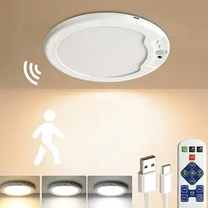 Rechargeable Motion Sensor LED Ceiling Light with Remote Control, Magnetic Wireless Battery Operated Lamp for Closet, Stairs, Shed, Hallway, Porch and Patio