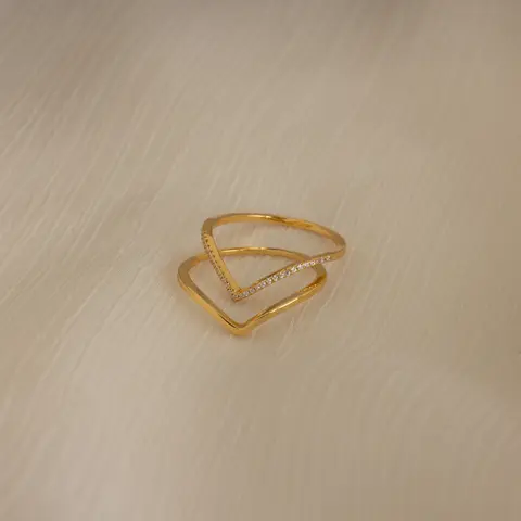 Curve Stacking Set by Caitlyn Minimalist - Set of 2: Diamond Chevron Ring & Minimalist Curved Ring - Vintage Stacking Rings - Gold Jewelry - Gift for Her