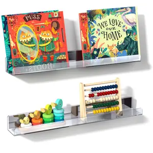 NiHome Clear Magnetic Acrylic Book Shelves 2-Pack, 17'' for Whiteboard, Classroom and Fridge Storage Organiser Racks