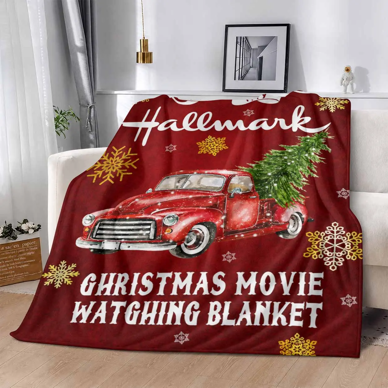 Christmas Red Truck Flannel Blanket. Hallmark Movie Watching and Snowflake Pattern. Perfect for bed. sofa. camping. chilly movie theater or travel! Give your family and friends a perfect gift. Soft. cozy. warm. lightweight. skinfriendly.