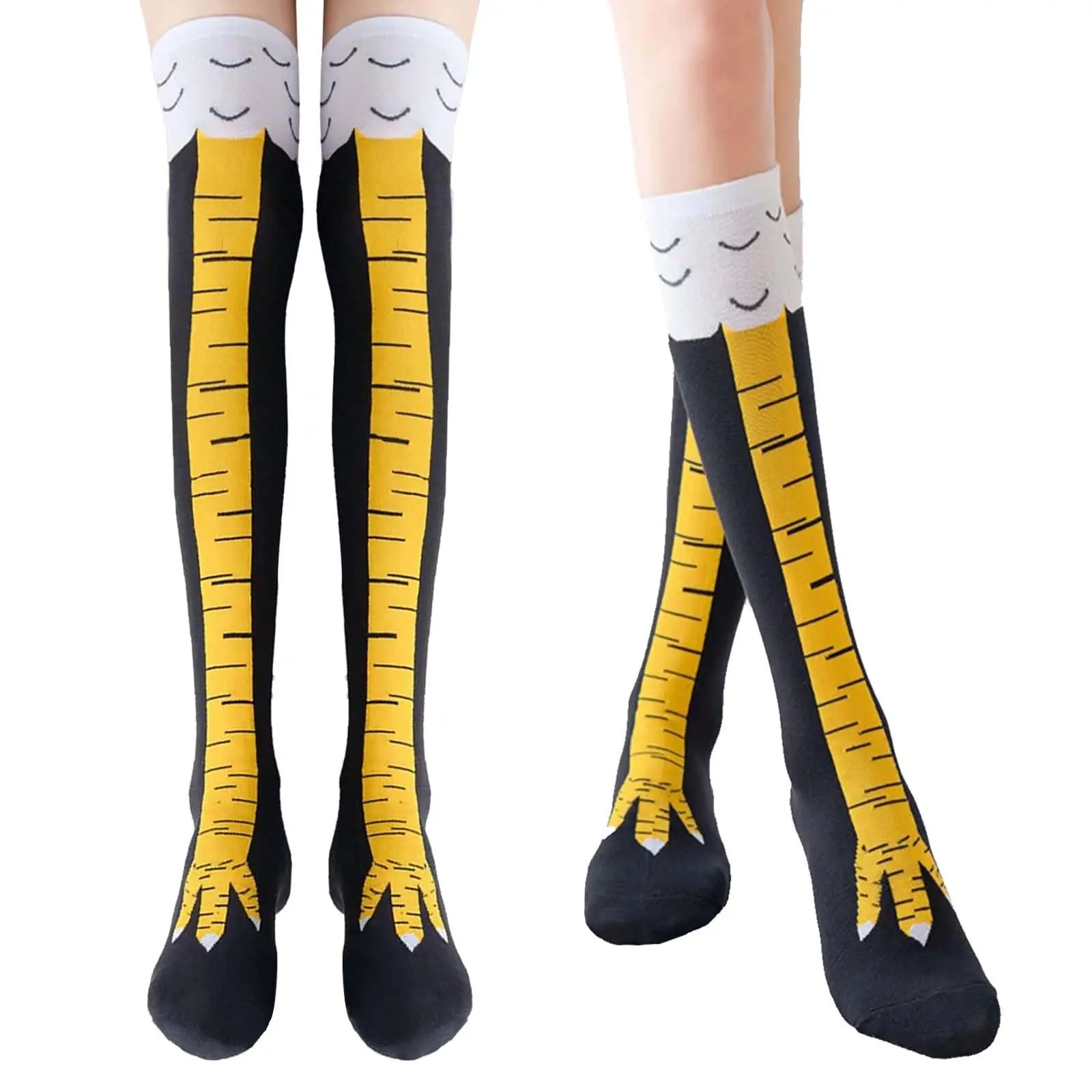 Women's Breathable 3D Realistic Chicken Leg Knee-High Socks 2-Pack, Unisex Novelty Costume Socks, Holiday Stocking Stuffer Gifts for Thanksgiving Xmas Birthday Party Accessories