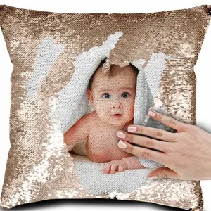 16x16 sequin photo pillow case with pillow
