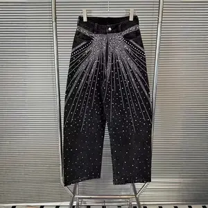 Men's American Retro Heavy-duty Rhinestone Starry Sky Jeans, Loose Washed Vibe Straight-leg Trendy Pants