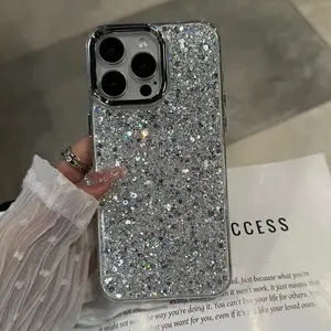 Stylish Silver Shimmering Phone Case For iPhone 16 15 14 13 11 Pro Max Shockproof Shock-Resistant and Drop-Proof Protective Case Shockproof Cover