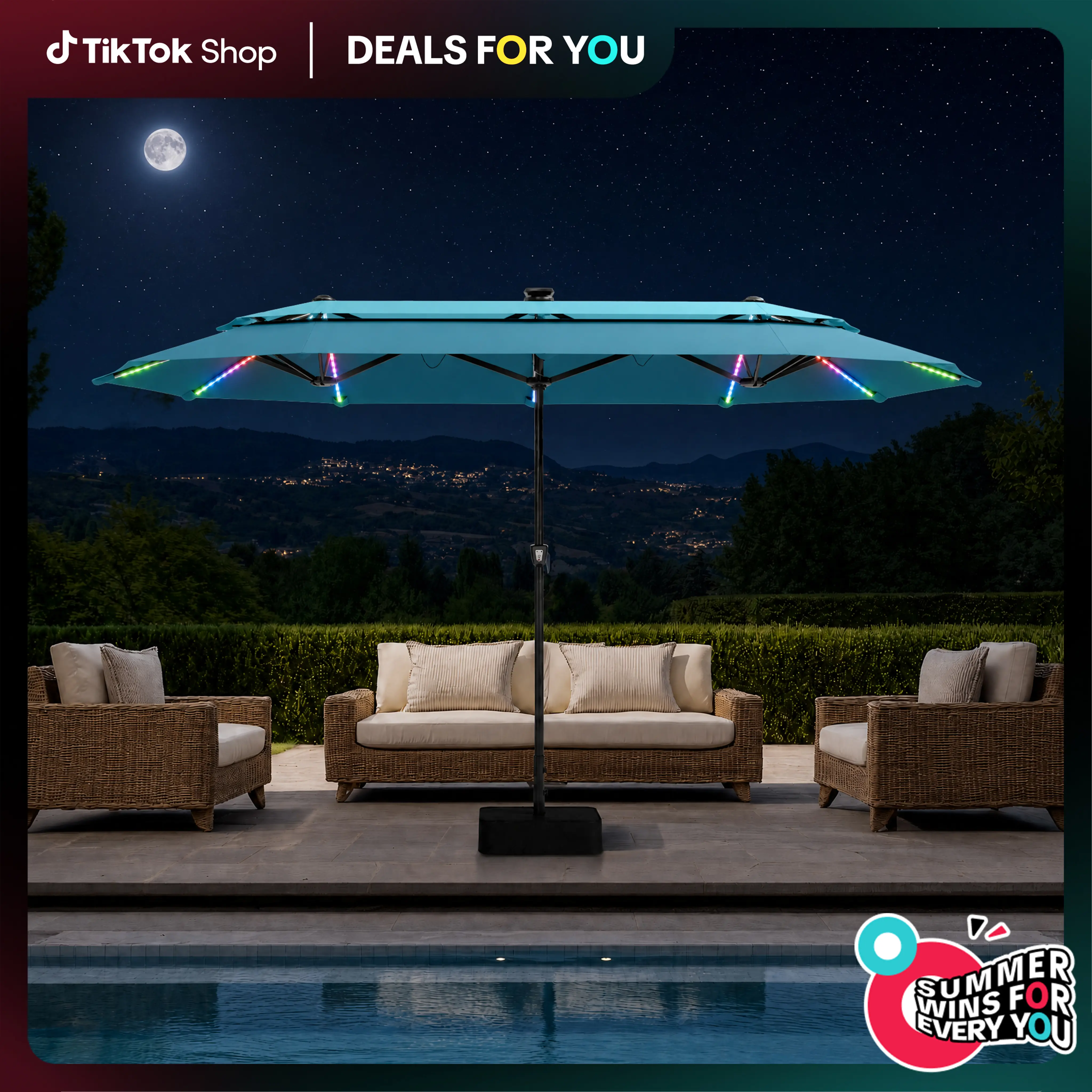 【2-Tier】 PHIVILLA 13ft Double-Sided Patio Umbrella with RGB Solar LED Lights, Double Vent Top & Base – Extra Large Backyard & Pool Umbrella, DealsForYouDays