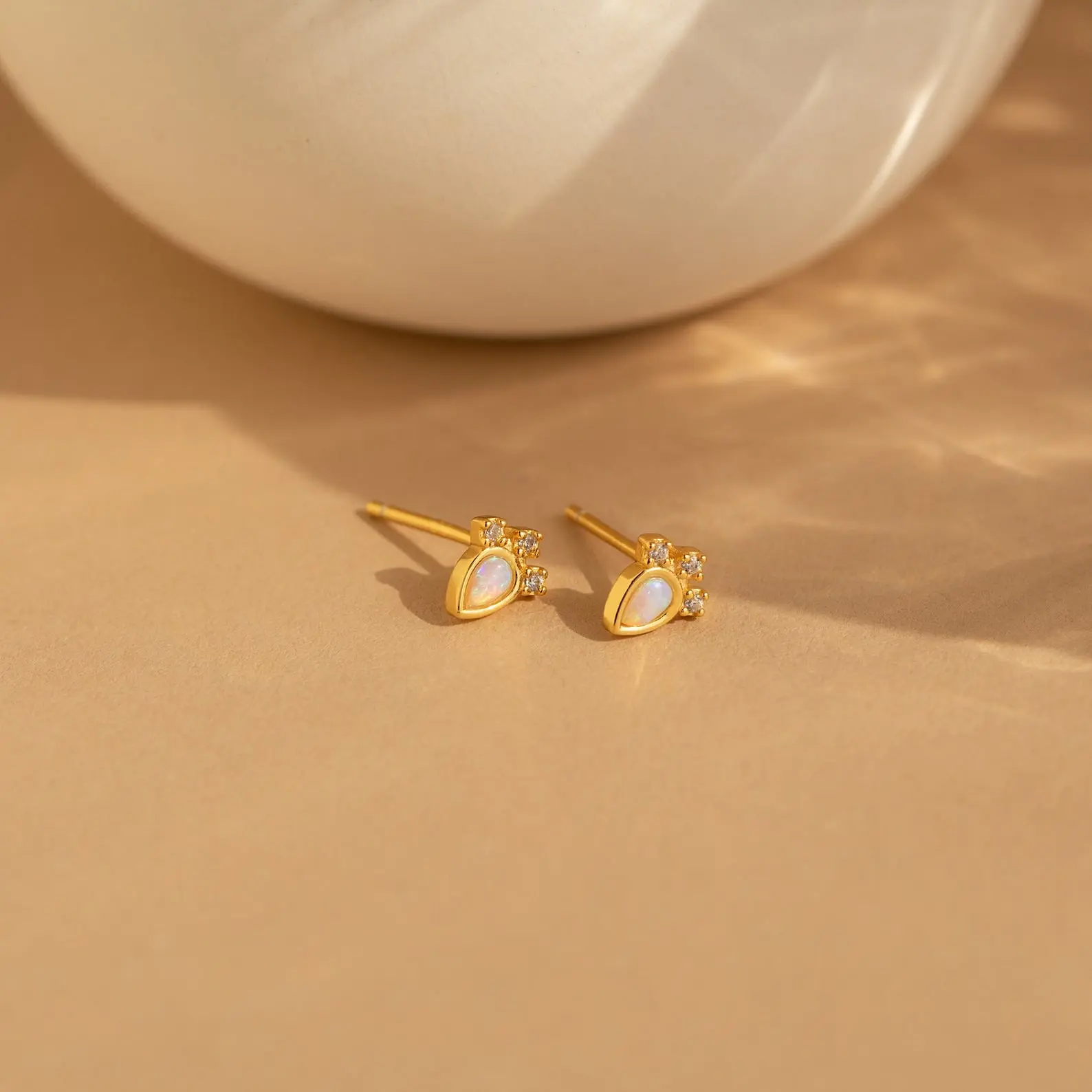Dainty Opal Teardrop Studs by Caitlyn Minimalist - Delicate Opal & Diamond Stud Earrings in Gold & Silver - Crystal Jewelry - Bridal Shower Gift