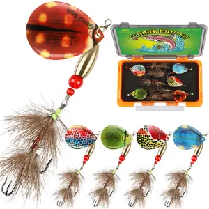 5pcs Spinner Baits Trout Lures for Bass Pike Crappie Trout Fishing Lures 1/4oz 3/10oz 5/11oz Inline Spinner Baits Kit with Tackle Box Fishing Gift