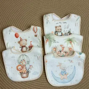 Baby Cotton Bib Waterproof Cartoon Cute Saliva Towel, Children Infant Baby Care Supplies, Wholesale Feeding Apron, Fitted Design, Feeding Bibs