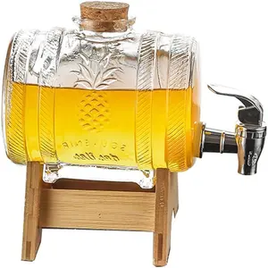 ANSQU 1L Beverage Dispenser with Stand 0.26 Gallon Small Countertop Glass Drink Dispenser with Spigot for Parties Sweet Tea Lemonade Punch Water Juice Dispensers for Kids Lightweight Thick Bottles Tumblers  Christmas Gift Set