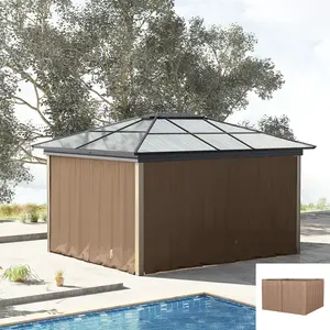 Gazebo Sidewall Set for 9.84' x 9.84' Gazebo – Brown. 4 Curtains + Hooks + C-Rings. Two-Sided Zippers. Securing Straps. Easy Shower Curtain Assembly. Outdoor Polyester