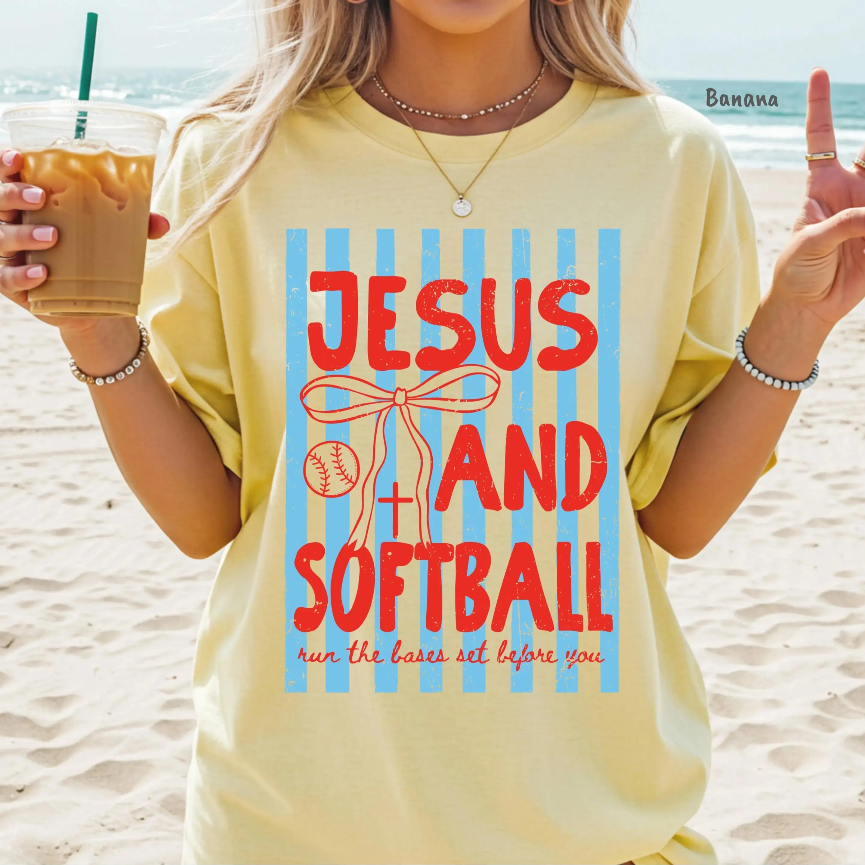 Jesus And Softball Graphic Tee | Christian Softball Mom Shirt | Comfort Colors Faith Based Sports T-Shirt | Run The Bases Set Before You