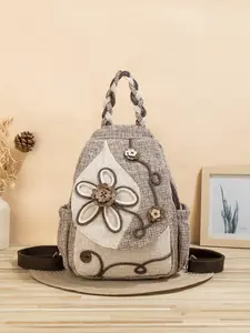 Boho Style Flower Pattern Backpack, Fashionable Multi-compartment Backpack for Women & Men, Casual Trendy Versatile High-quality Daily Commuting Bag, Embroidered Backpack