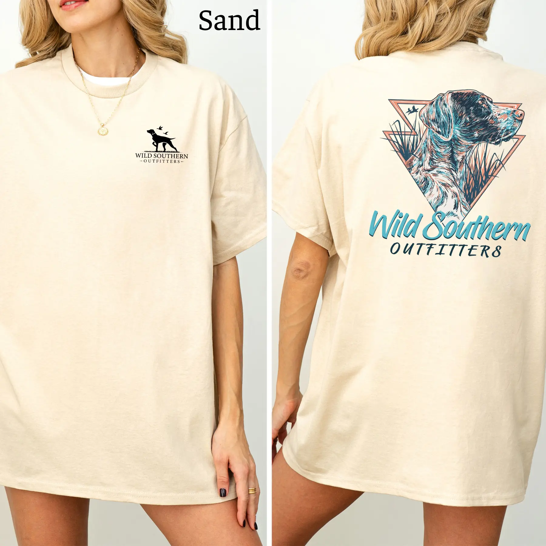 Roost Neon Pointer Wild Southern Outfitters 2-Sides T-shirt, Wild Southern Hunting Dog T-shirt, Simply Printed Graphic Shirt, Daily Casual Cotton Womenswear
