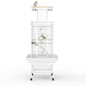 60" h Bird Cage, Parakeet Cage with Playtop, Bird Rope Perche, Feed Bowls, White Parrot Cage for Parakeets, Conures, Cockatiel, Cockatoo