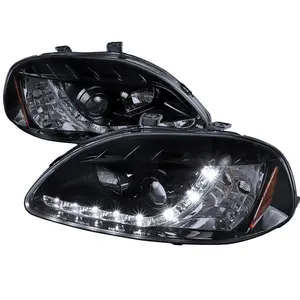 1996-1998 Honda Civic Projector Headlights w/ R8 Style LED Light Strip (Glossy Black Housing/Smoked Lens)