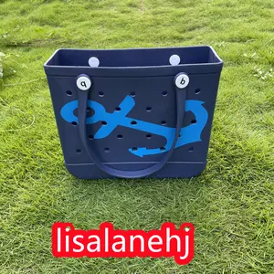 38*32*13Beach bag, tote bag Blue and white striped oversized rubber beach bag, washable open Tote bag Durable Tote travel bag