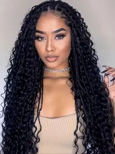 32 Inch Long Braided Lace Front Wigs for Women, Gorgeous Fluffy Wavy Wigs with Baby Hair Bangs, Synthetic Wavy Hair Wigs for Party, Daily Use, Lace Frontal, Lace Braiding Wig