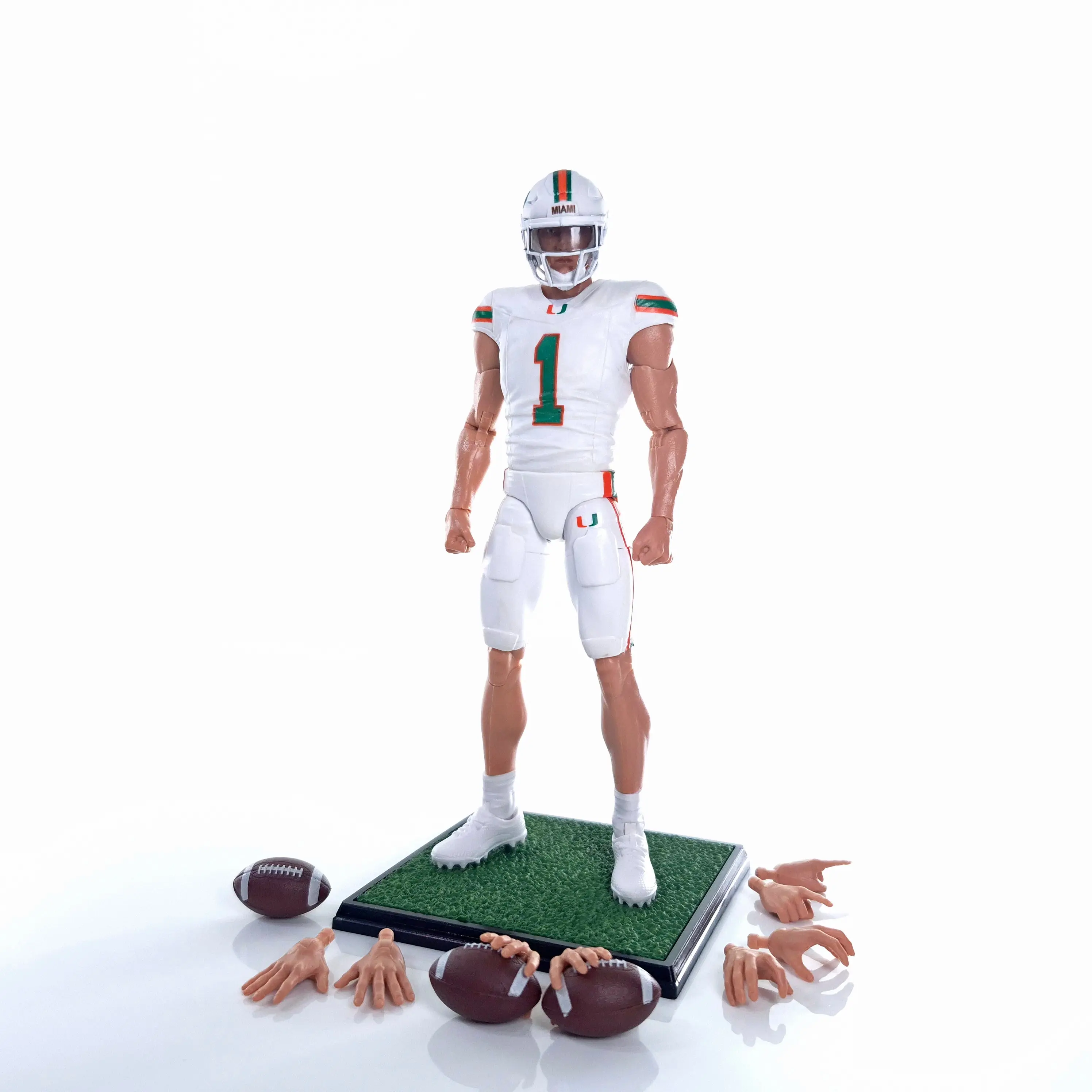 Licensed Miami Walk-On Player Light Sports Collectible Articulated Figurine with Jersey Print, Miami Pride, 4 Interchangeable Hand Sets, Adult Gift