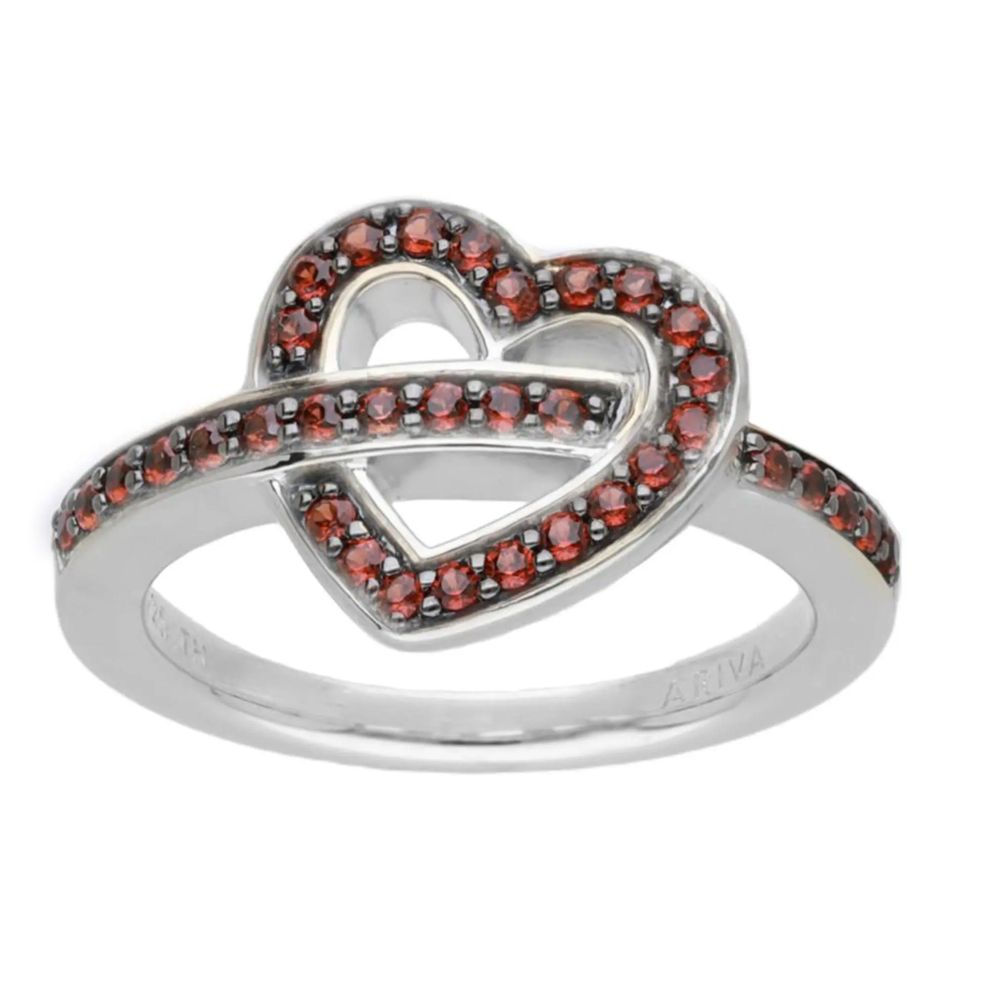Ariva Sterling Silver Garnet Open-Heart Ring