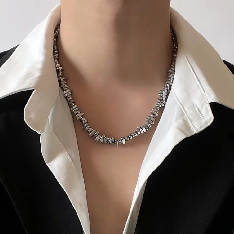 GTHIC Unisex Hip Hop Stainless Steel Crushed Silver Necklace Fashion Accessories for Daily Wear